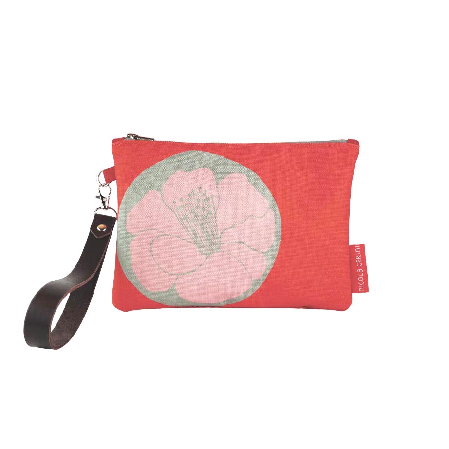 Red Camelia Leather Clutch  40% OFF