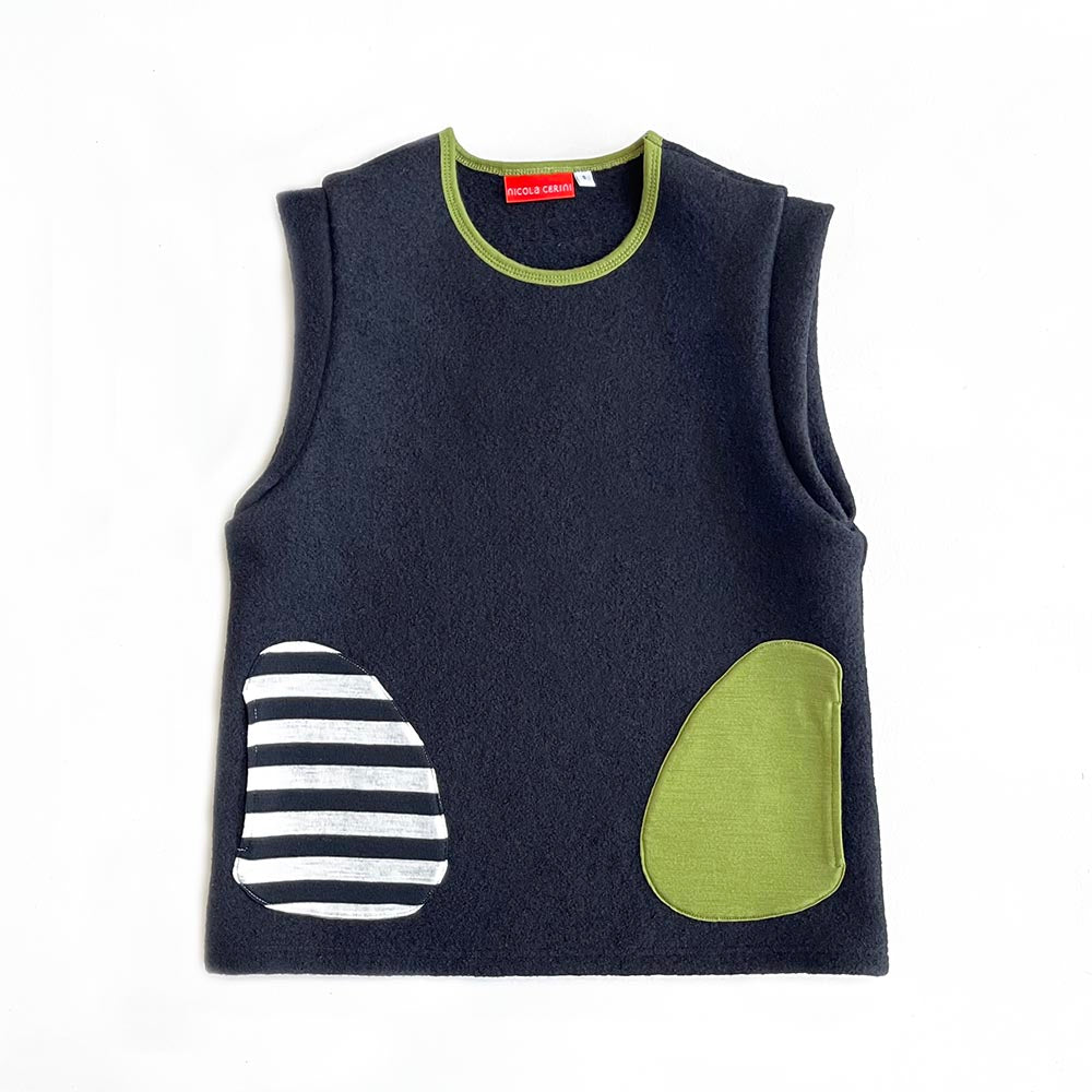 Cocoon Vest Black/Stripe/Pea Green