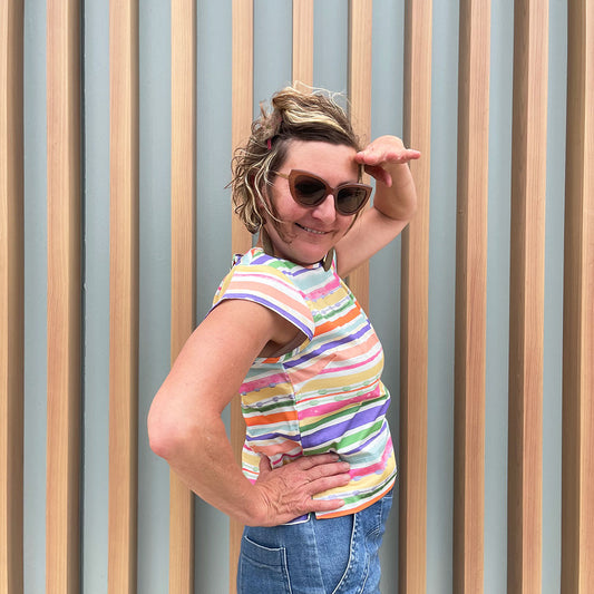 Multi Stripe Cap Sleeve Top