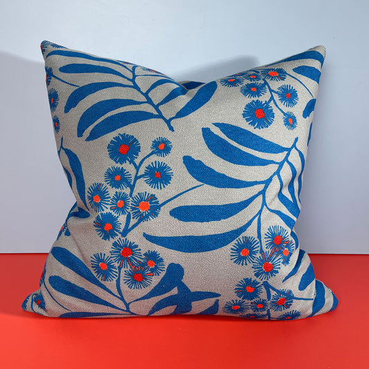 Wattle Blossom Cushion- Cobalt/Red